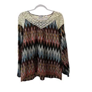 New Direction Multicolor Striped Crochet Neck Sleeves Boho Hippie Top Womens 1X